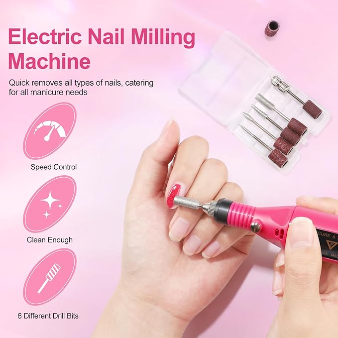 Acrylic Nail Kit for Beginners with Drill U V light, 3pc Acrylic Powder Clear/ Pink /White Set 12Pcs Glitter Powder 200Pcs Fake Tips Nail Starter Kit for Extensions DIY