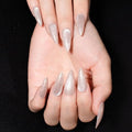 Press On Nails - Diamond Shine | Artsy Series | Beautiful White Silver Velvet Glitter Nails | Medium Long Almond Nails for All, 24 Pcs Reusable Nails