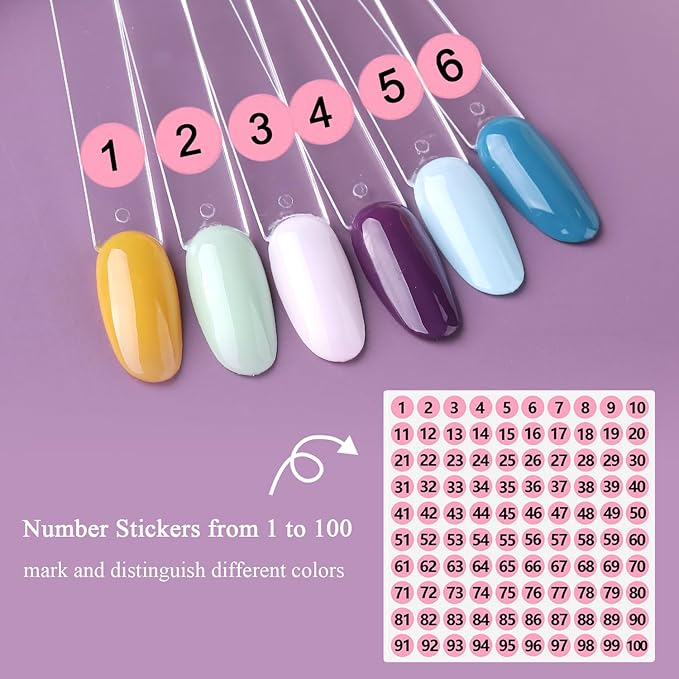 Clear Nail Swatch Sticks with Number Stickers, 50 Pcs Oval Nail Sample Swatches for Gel Polish Color Display Practice Nail Tips muestrario de colores para uñas Manicure Supplies