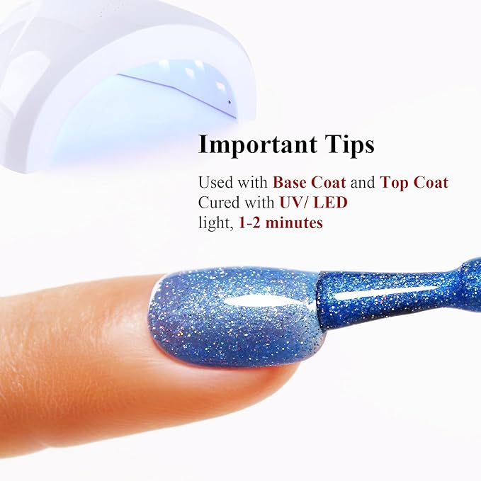 Glitter Gel Polish,Light Blue Iridescent Glitter Gel Nail Polish Sparkle Shimmer Summer Rainbow Soak off LED UV for Art DIY Manicure 15ML