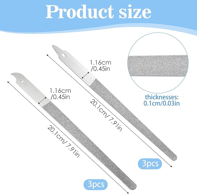 6 Pcs Diamond Deb Nail File for Natural Nails Double Sided Stainless Steel Metal Nail Files with Sharp Pointed Tip for Natural Nails, Professional Manicure Pedicure Tools for Women Men Salon Home