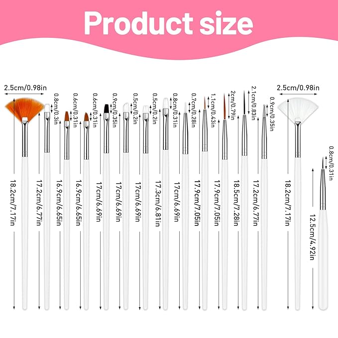 15pcs White Nail Art Brushes Set Nail Pen Designer Acrylic Nail Art Gel Painting Brushes Tool Dust Brush,Striping Brushes Dotting Tools for Long Lines Fan Brush Gel Polish Nail Art Supplies