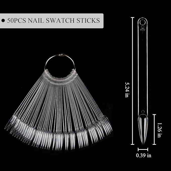 Clear Nail Swatch Sticks with Number Stickers, 50 Pcs Stiletto Nail Sample Swatches for Gel Polish Color Display Practice Nails muestrario de colores para uñas Manicure Supplies