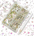 AD Beads 4300 Pieces Flat Back Nail Art Rhinestones Round Beads 6 Sizes (2-6.5mm) with Storage Organizer Box,Rhinestones Picking Pen for Nail Art Phone Decorations Crafts DIY (Crystal AB)