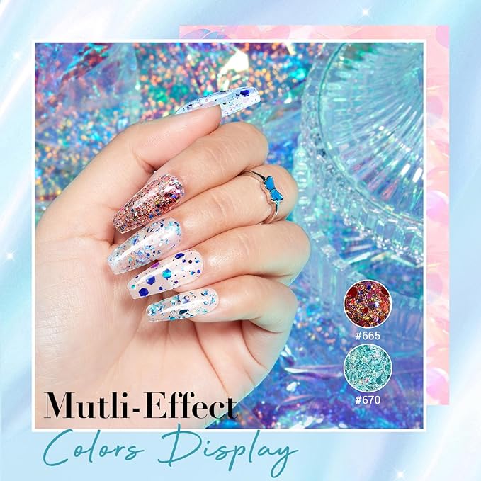 AZUREBEAUTY Dip Powder Nail Set, 6 Colors with Glitter in Pink and Aqua Blue, Light Dark Tones, No Lamp Needed, All Seasons, Dipping Powder Starter Kit for Manicure and Salon Use