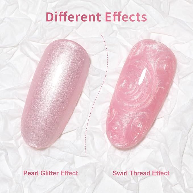 RARJSM Pearl Pink Nail Art Gel Liner Pearlescent Shell Glitter Swirl Effect Gel Nail Polish 8ml Build in Thin Brush Painted Drawing Striper Gelpolish Soak off Curing Requires for Home Salon Design