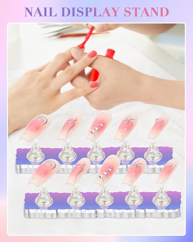Nail Stand Acrylic Nail Art Display Stand Magnetic Nail Tips Practice Holder 54 Pcs Reusable Adhesive Putty for DIY Painting Nails Stand kit (Aurora)