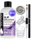 LOUINSTIC Poly Nail Gel Slip Solution - 120ml, 3 in 1 Nail Extension Anti-Stick Liquid, Art Brush Cleanser, for Poly Extension Gel Kit, with Dual-Ended Art Brush