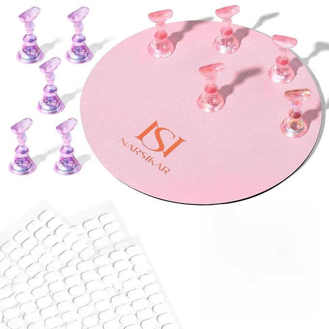 Nail Stand Set, Magnetic Nail Stands for Press ons False Nail Tips Practice Acrylic Nail Holder for Painting Nails with 300pcs Sticky Tabs (Pink)