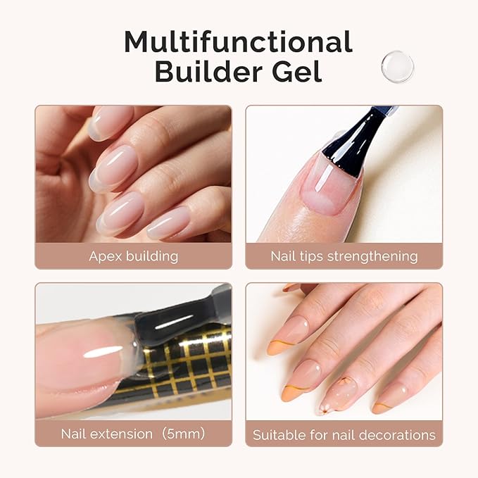 MelodySusie Hema Free Builder Nail Gel for Nails Thickening, 0.5 Fl Oz, Soak Off UV Extension Gel, Nail Art Design Salon DIY Manicure at Home for Women 2PCS