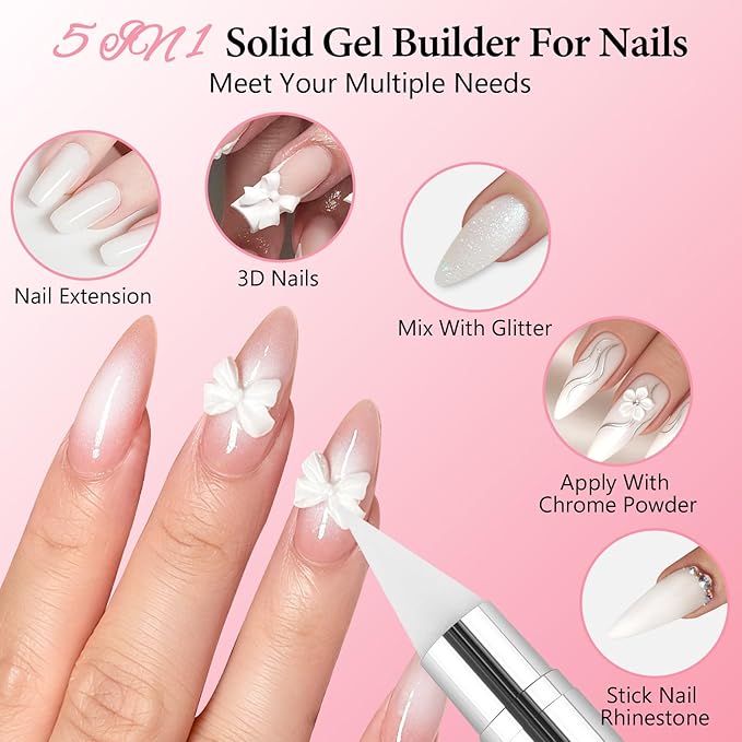 Solid Builder Gel for Nails, EBANKU White 60g/2.1oz No Stick Hand 3D Sculpting Gel for Nail Art, Hard Glue with 96Pcs Nail Forms Soak Off UV LED Manicure Salon DIY Gift