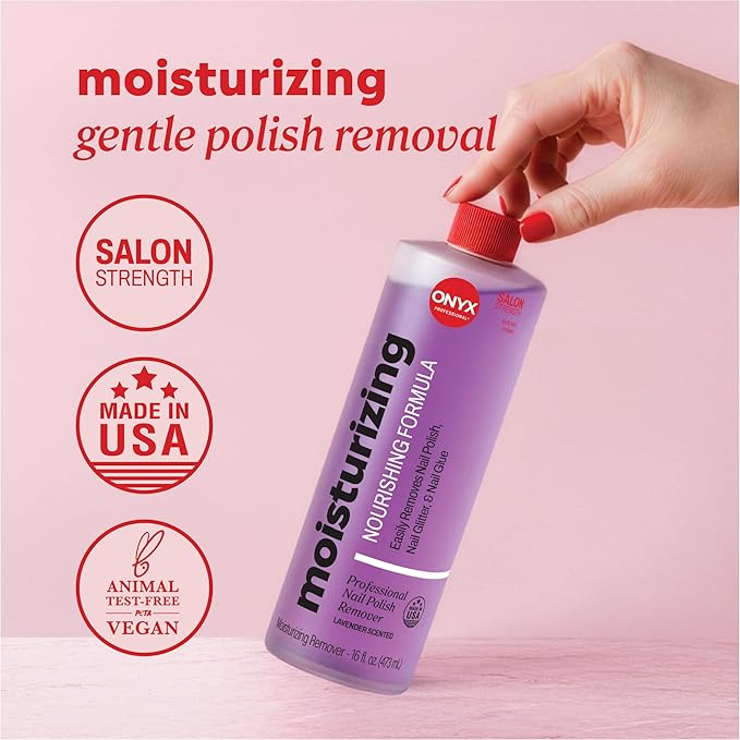Onyx Professional Nail Polish Remover Kit with 7 inch Nail File, Lavender Scent, Made in USA, 16 fl oz - Moisturizing Formula Gel Polish Remover, Acetone-based, Enhanced with Vitamin E, Grape Seed Oil