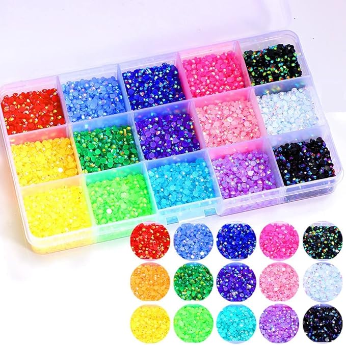 18000pcs (3.4.5mm) 5D Nail Rhinestone DIY Flat Bottom Kit Phone Case Accessories Jelly Flatback AB Jelly Rhinestones Kit AB for Nail Design Charms Gem (4MM9000PC)