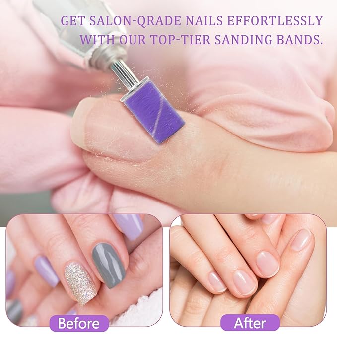 120Pcs Nail Drill Bits Sanding Bands with Nail Drill Bits, Professional Sand Band 240# Fine Grit Nail File Sanding Bands for Acrylic Nails Manicures and Pedicure