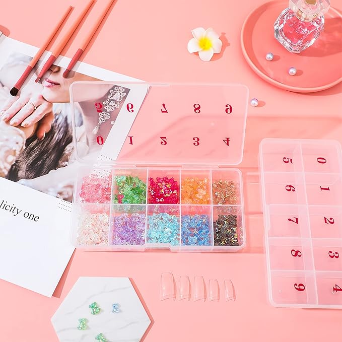 2 Pieces Nail Tip Box Empty False Nail Tips Organizer Box with 10 Number Spaces Storage Case Container Nails Plastic Grid Boxes for Fingernail Crystal Jewelry Accessories(White)