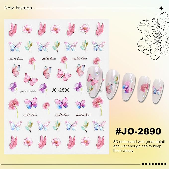 12 Sheets Butterfly Flower Nail Stickers for Nail Art, Colorful Butterflies Nail Decals,Butterfly 3D Self-Adhesive Nail Art Stickers Design for Women DIY Manicure Decoration YX1229