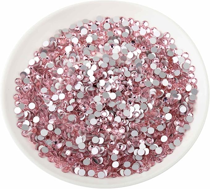 Beadsland 576pcs Flat Back Crystal Rhinestones Round Gems for Nail Art and Craft Glue Fix, Light Pink, SS30,6.3-6.5mm