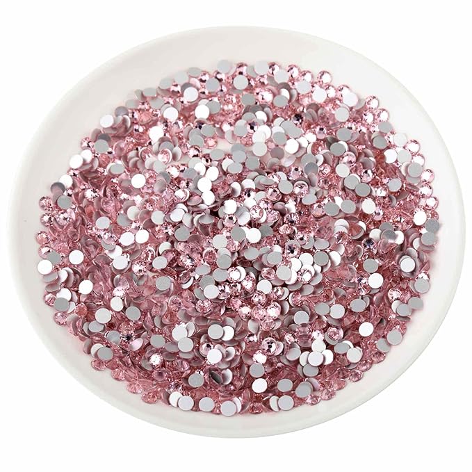 Beadsland Flat Back Crystal Rhinestones Round Gems for Nail Art and Craft Glue Fix, Light Pink, 4.6-4.8mm, SS20/1440pcs