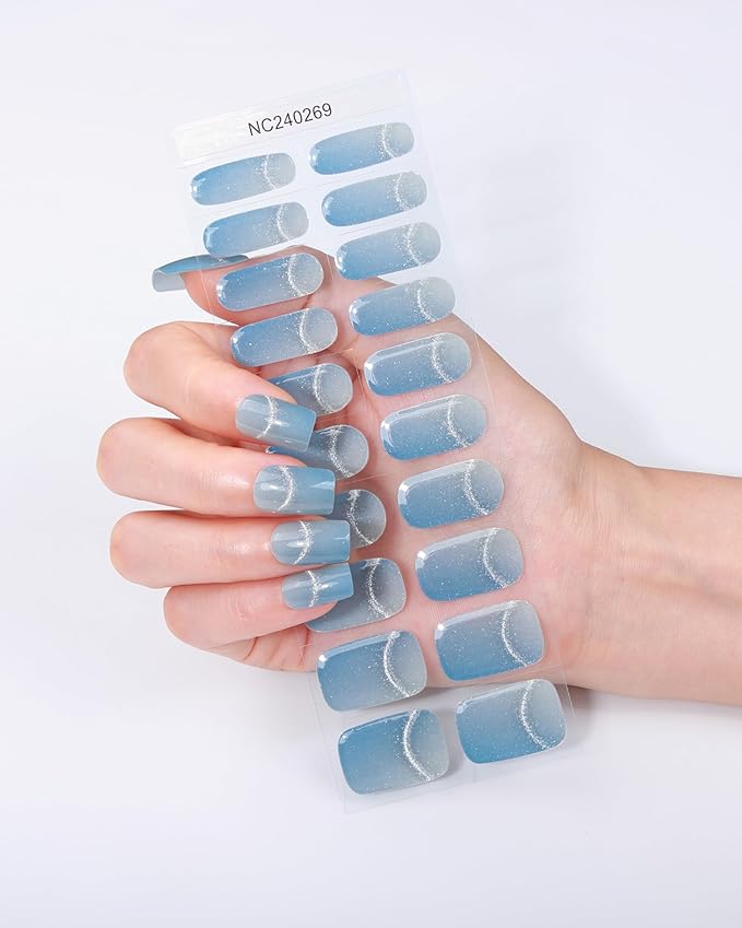Semi Cured Gel Nail Strips - 20pcs Glaze Gel Stickers, Salon Quality DIY Wraps, Easy to Apply, UV Light Required