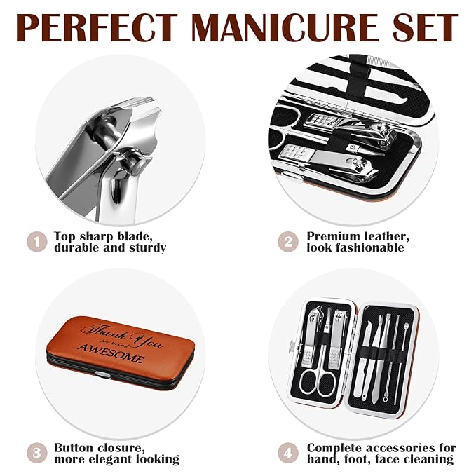 Therwen 24 Sets Mother's Day Gift Manicure Set Stainless Steel Nail Clippers 8 in 1 Grooming Nail Kit Employee Appreciation Gift Professional Pedicure Tool for Women Coworker Personal Care(Brown)