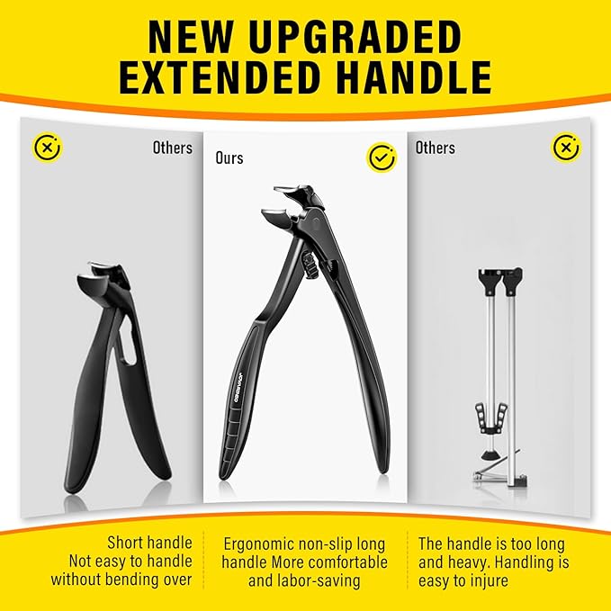 Upgrade Long Handled Toenail Clippers for Thick Toenails for Seniors, Angled Head Large Toe Nail Clippers Set for Men with Lock, Heavy Duty Ingrown Toenail Clippers Slanted Nail Cutter Wide Jaw