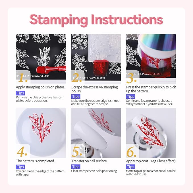 Born Pretty Nail Stamping Plates Set Nail Art Image Plates Plaid Flowers Leaves Geometric French Stamp Templates Kit Image Manicuring DIY Printing Tools 6PCS