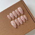 10 Pcs Medium Length Handamde Almond Press On Nails Reusable ABS Acrylic False Nails Set for Women (Size L)