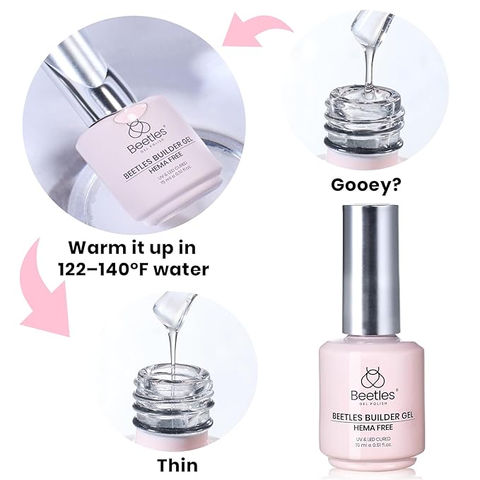 Beetles Builder Gel for Nails HEMA-Free 8 in 1 Milky White Strengthener Gel for Nail Apex & Nail Extension Nail Thickening Solution for Weak Nails Beginners & DIY Salon Manicure LED & UV Lamp Needed