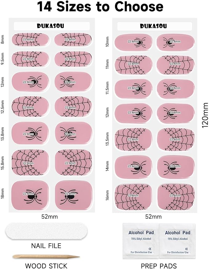 Semi Cured Gel Nail Strips,28 pcs Halloween Gel Nail Stickers (Spider Web),Long Lasting Polish Stickers Work with Any UV Light, Easy to Apply Spider Nail Art Decals for Festival
