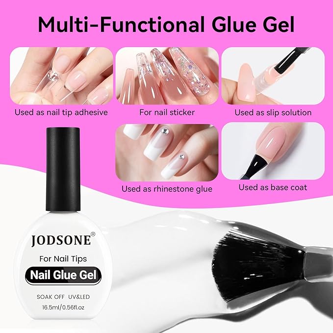 JODSONE 2Pcs 16.5ml Nail Glue Gel Clear and Long-Lasting U V Lamp Cured for Attaching False Nails Repairing Broken Nails and Securing Decorations