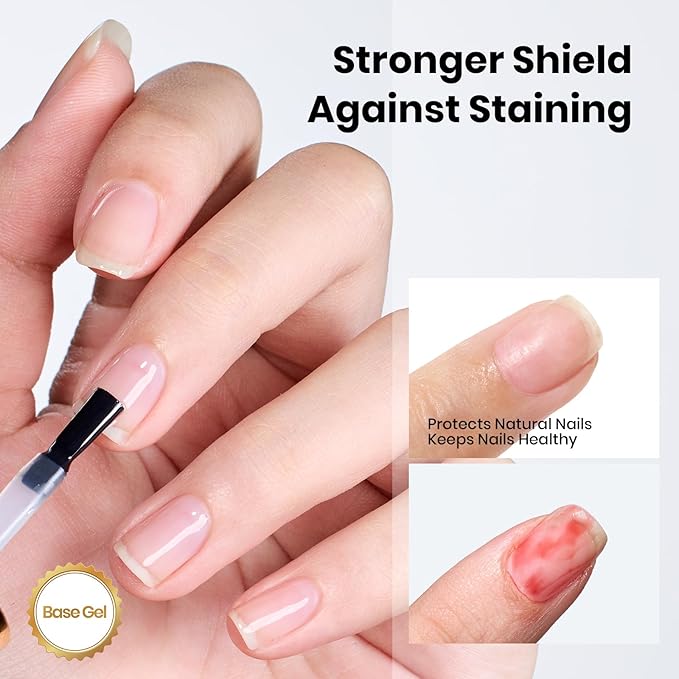 Beetles Gel Base and Top Coat Set 2Pcs 15ml, Stay Shining No Wipe Top Coat Gel Nail Polish & Strong Adhesion Base Coat Long Lasting High Gloss UV Lamp Needed Nail Art Design Manicure Gifts for Women