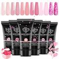 Modelones Poly Nail Gel Set, 6 Colors Pink Confetti Collection Nude Pink Glitter Colors Poly Extension Gel Enhancement Builder Pastel Summer Manicure DIY Home Salon