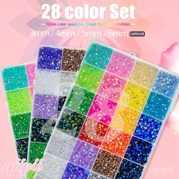28 Color 5mm Jelly Resin Rhinestones w B7000 Glue for Bedazzling Crafting Flatback Stones Colorful AB Gems Diamonds Bedaazler Kit Charms for Nails Eyes Face Makeup Tumblers Bottles DIY Crafts
