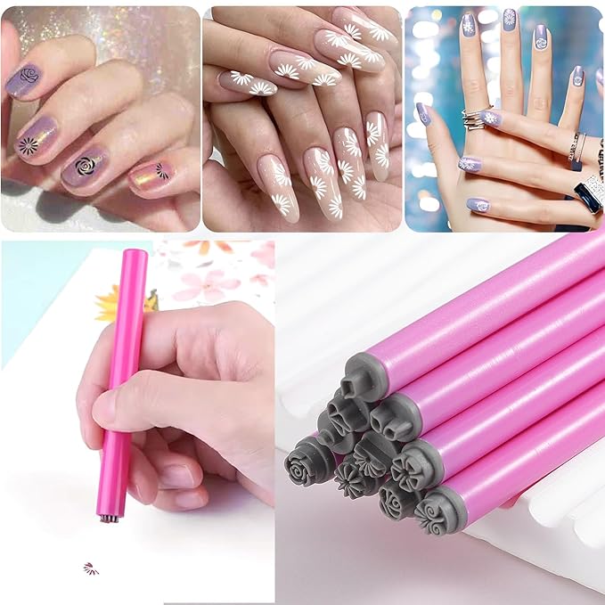 DANNEASY 10PCS Nail Art Flower Stamp Pen, Nail Art Stamp Pen Set, Nail Design Stamping Pens DIY Nail Art Tools, Nail Graffiti Tool for Creative Home Manicure Kit