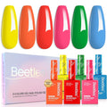 Beetles Gel Nail Polish Set, 6 Colors Hema-Free Neon Rainbow Hot Pink Red Yellow Orange Polish Kit 15ML Full Size Soak off Uv Led Lamp Nail Art Salon Colorful Bottle Manicure