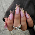 Long Press on Nails Square Fake Nails Brown Artificial Nail Floral and Leopard Designs French Stick on Nail for Women 24pcs