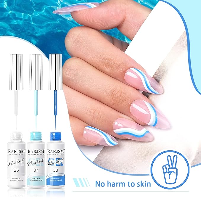 RARJSM Nail Art Gel Liner 24 Color Line Art Painted Gel Nail Polish Set Pink Blue Green Silver Gold Glitter for Nails Painting Drawing Soak Off U V L E D Curing Requires Bulid in Thin Nailart Brush