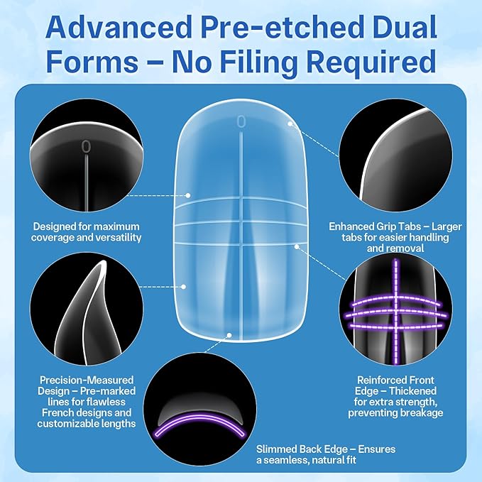 Dual Toe Nail Forms for Poly Gel Extensions, Reusable Full Cover Wide French Toenail, Press on Toenails for Women Extensions Home DIY Nail Salon 300PCS 15Sizes