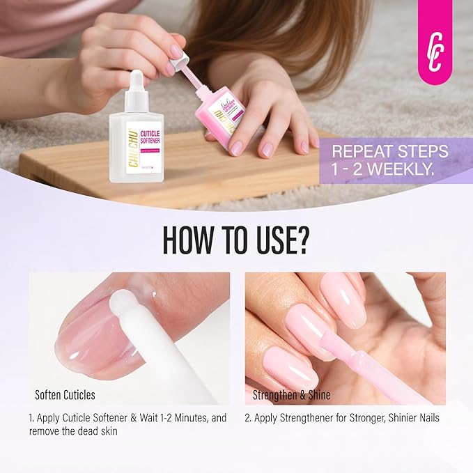 CHUCHU Nail Strengthener and Cuticle Remover Kit: 2pcs 15ml Protein Milky Pink Quick Dry Nail Repair Polish and Cuticle Softener for Peeling Gel-Damaged Nails