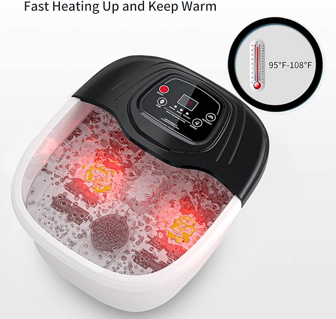 Foot Spa Bath Massager with Heat, Epsom Salt,Bubbles, Vibration and Red Light, Tub for Stress Relief,Foot Soaker, Christmas Gifts Birthday Gifts for Mom Dad Women Men Her Him