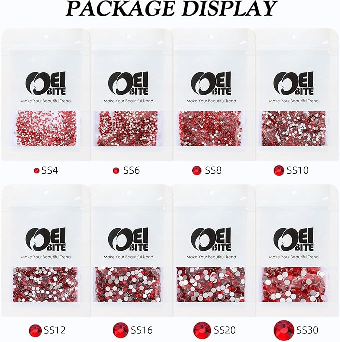 Light Siam Flatback Rhinestones, Glass Rhinestones for Nail Art and Craft, Glue Fix, Loose Crystal Gemstones(Red, SS10, 1440pcs, 2.7-2.8mm)