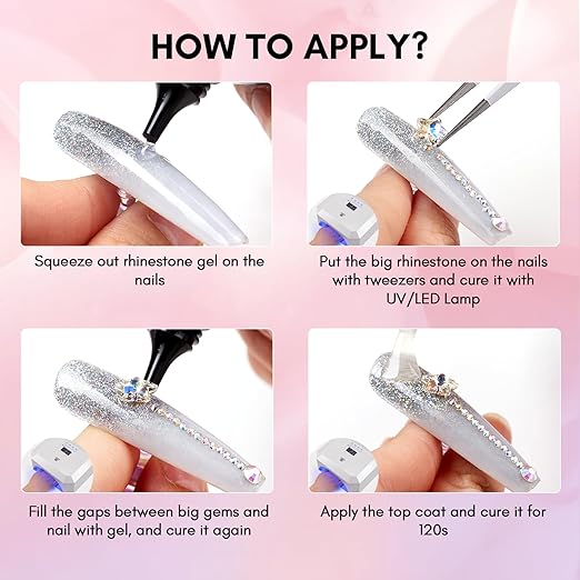 Makartt Nail Charm and Rhinestone Glue Kit, 15ml Gel with Preals Rhinestones Gems 3D Art Bowknot Heart Decor Acrylic Supply for Nails Techs DIY