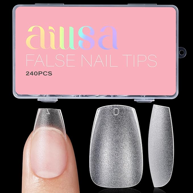 AILLSA Short Coffin Nail Tips 15 Sizes Matte Gel Nail Tips No Filed Soft Short Coffin Press on Nails Clear Full Cover Gelly Tips Fake Nails Extension Tips 240PCS with Storage Box