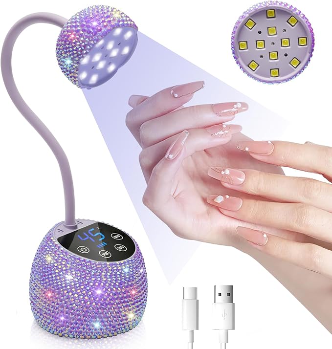 CGBE UV LED Nail Lamp, 36W Mini Cordless Flash Cure Lamp, USB Rechargeable Goosenecks LED Nail Light with 4 Timers & Auto Sensor for Salon Home DIY Use, Purple Diamond