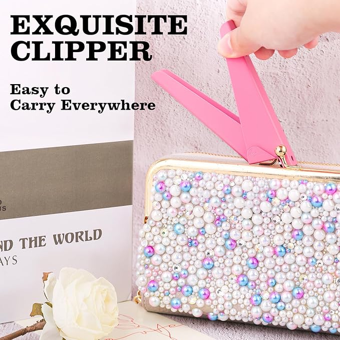 Light Pink Metal Premium Nail Clippers with Magnet Sizers for Acrylic Nails, Professional Stainless Steel Fake False Nail Tip Clipper Cutter Trimmer, Manicure Tool for Salon Home Nail Art
