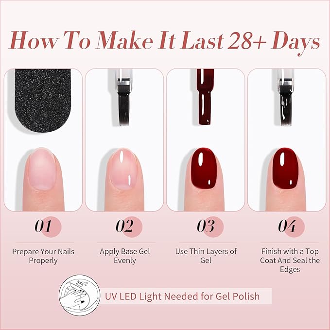 Born Pretty Jelly Nude Pink Gel Nail Polish Red Burgundy Blood Wine Red Valentine's Day Gel Polish Sheer Transparent Gel Polish Kit Wild Rose for Salon Manicure and Nail Art DIY at Home 6Colors
