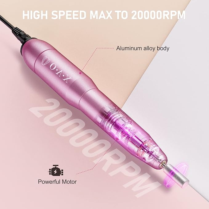 Portable Electric Nail Drill File Machine with Acrylic Nail Kit Set Professional 20000rpm Manicure Pedicure with Sanding Bands Brush for Nail Art Gel Nail Polish Tips Clippers