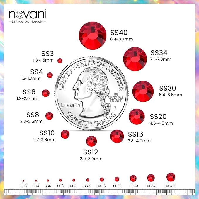 Novani Red Rhinestones 1440pcs SS10 Glass Rhinestones Crystal Flatback Gemstones for Crafts Nails Makeup Bags and Shoes Decoration（SS10, Light Siam）