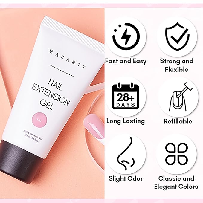 Makartt Poly Nail Gel 50ML Hema-Free Gel Builder for Nails, Pink Brown, Multifunctional Nails Extension Strengthener Hard Gel Long-Lasting Easy to Use DIY Home Salon