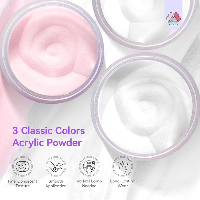 SAVILAND Acrylic Nail Kit for Beginners: 15g Clear White Pink Acrylic Nail Powder and Liquid Set with Size 8,10,14 Brushes, Forms & Tools for Extensions, 3D Sculpting, DIY Salon Manicure Supplies